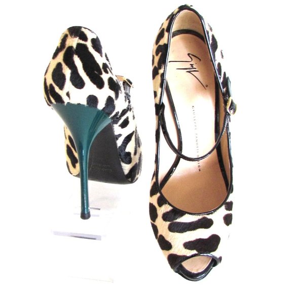 Giuseppe Zanotti Animal print Pony Hair Open Toe Designer High Heel Shoes 8.5 M - Picture 7 of 14